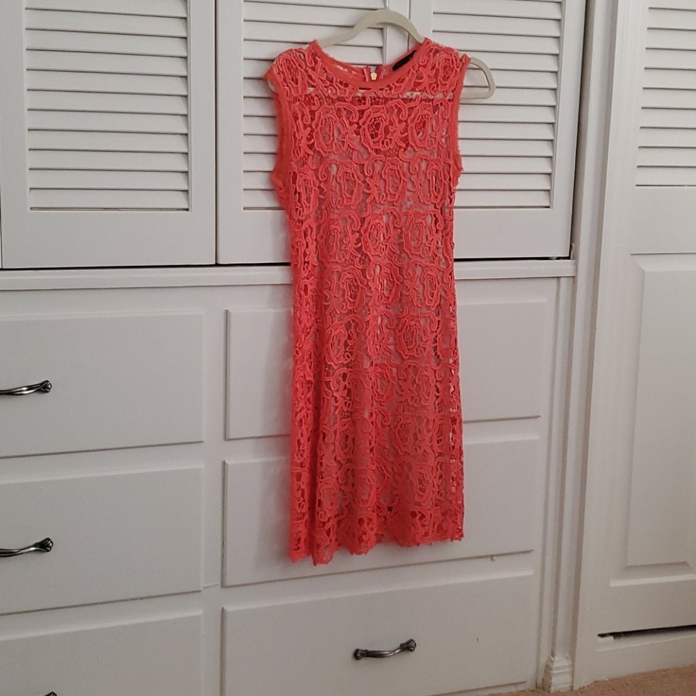 Coral lace cocktail dress from Italy